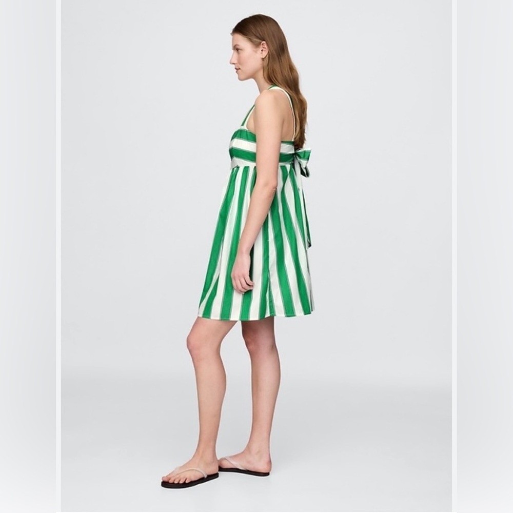 GAP Green and White Striped Poplin Back Tie Mini Dress